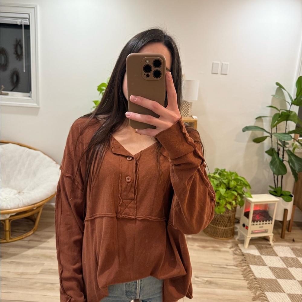 Women's Brown Button-Up Top